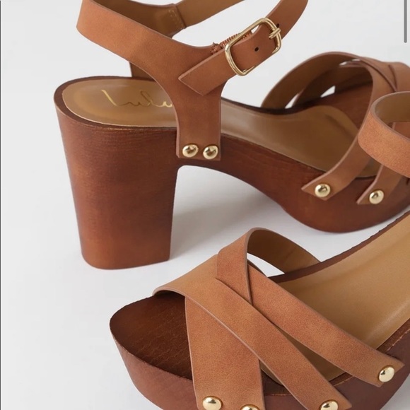 Camel Distressed Nubuck Wooden Platform Heels - Picture 3 of 3